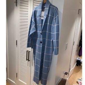 * Zara Blue White Plaid Coat.Worn once. *